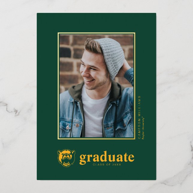 Baylor Bears Head Logo Gradaution Foil Invitation (Front)