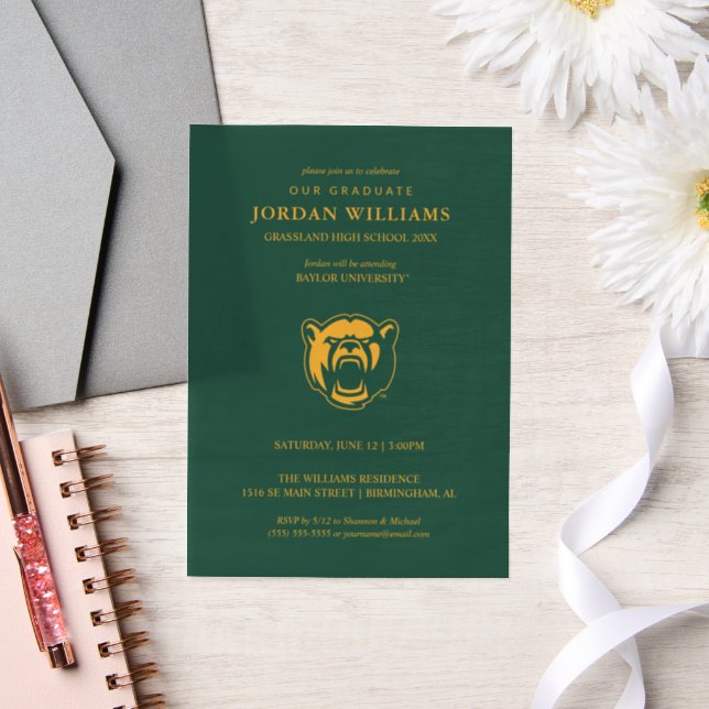 Baylor Bears Head Logo Gradaution Vellum Invitations (Wedding)