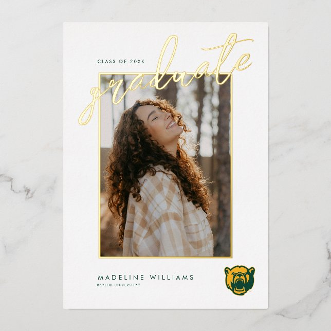 Baylor Bears Head Logo Graduation Foil Invitation (Front)
