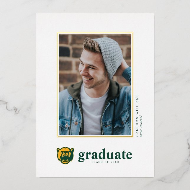 Baylor Bears Head Logo Graduation Foil Invitation (Front)