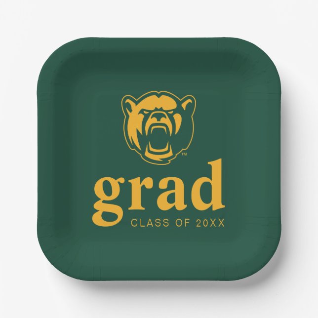 Baylor Bears Head Logo Graduation Paper Plates (Front)