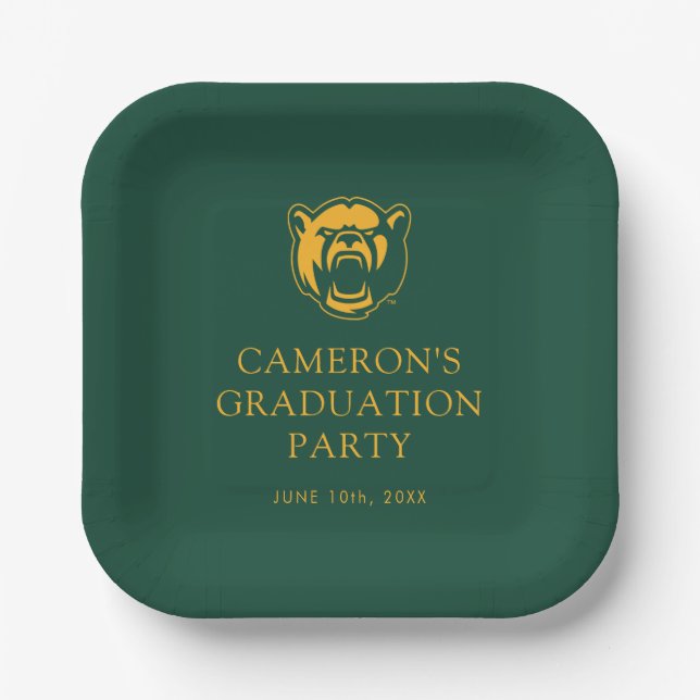 Baylor Bears Head Logo Graduation Paper Plates (Front)