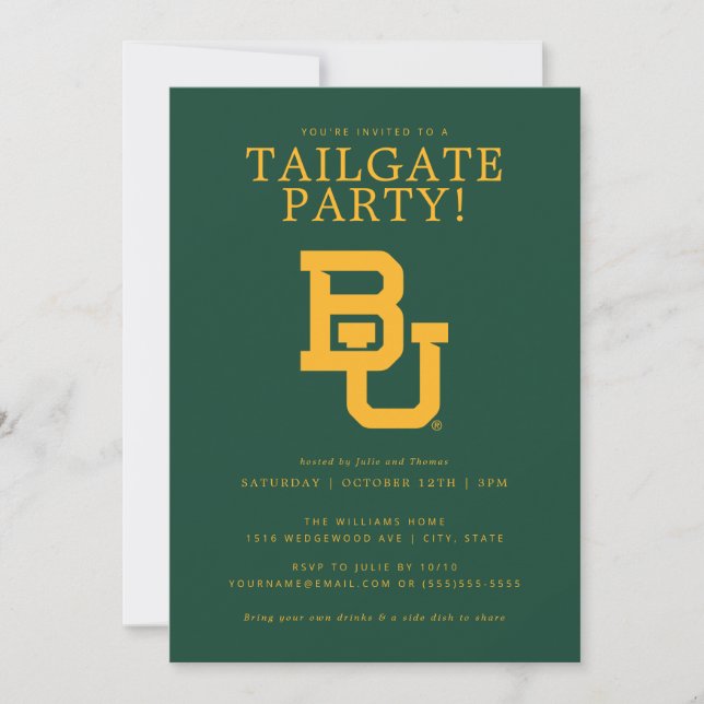 Baylor College Football Tailgate Party Invitation (Front)
