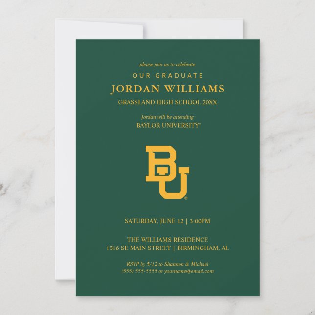 Baylor University BU Logo Graduation Announcement (Front)