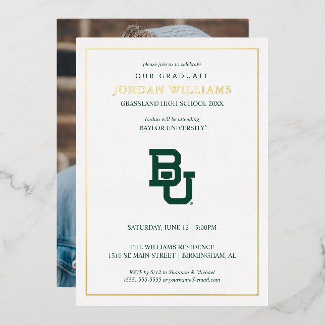 Baylor University BU Logo Graduation Foil Invitation (Front/Back)