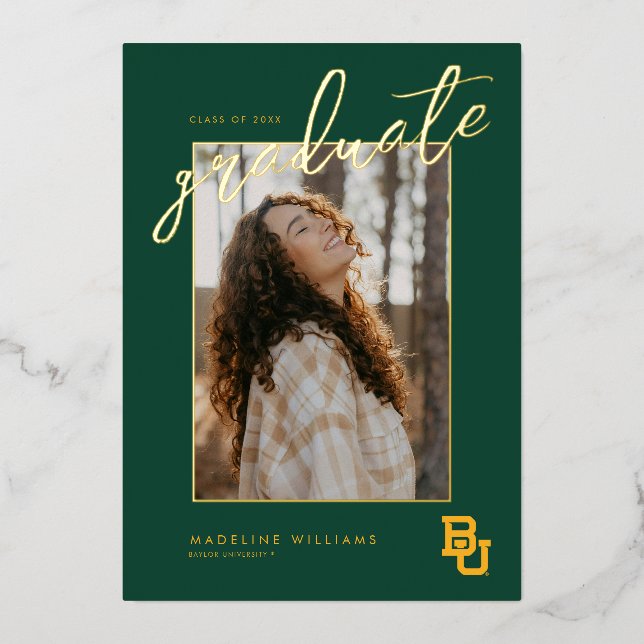Baylor University BU Logo Graduation Foil Invitation (Front)