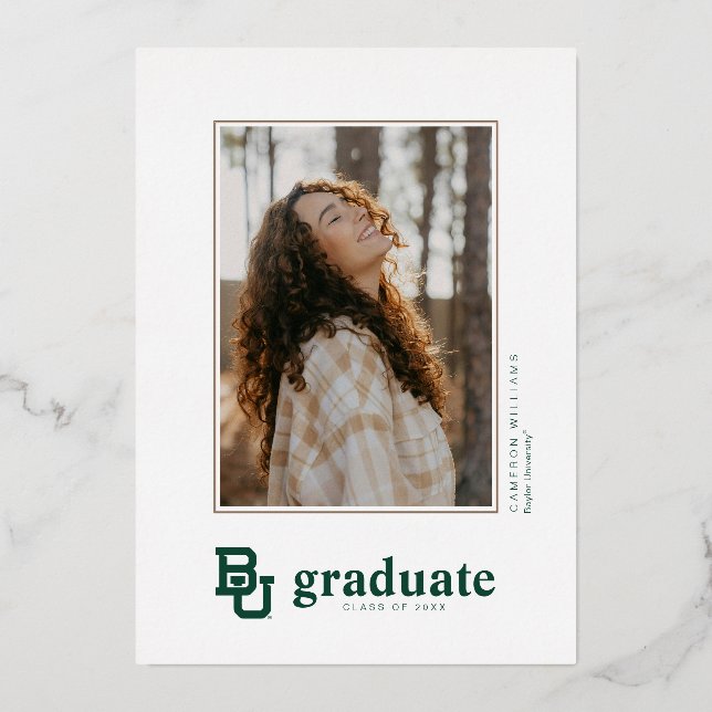 Baylor University BU Logo Graduation Foil Invitation (Front)