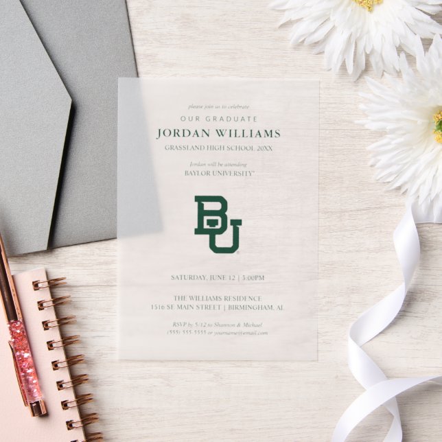 Baylor University BU Logo Graduation Vellum Invitations (Wedding)