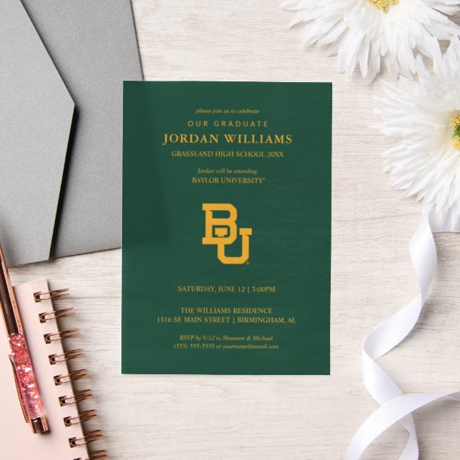 Baylor University BU Logo Graduation Vellum Invitations (Wedding)