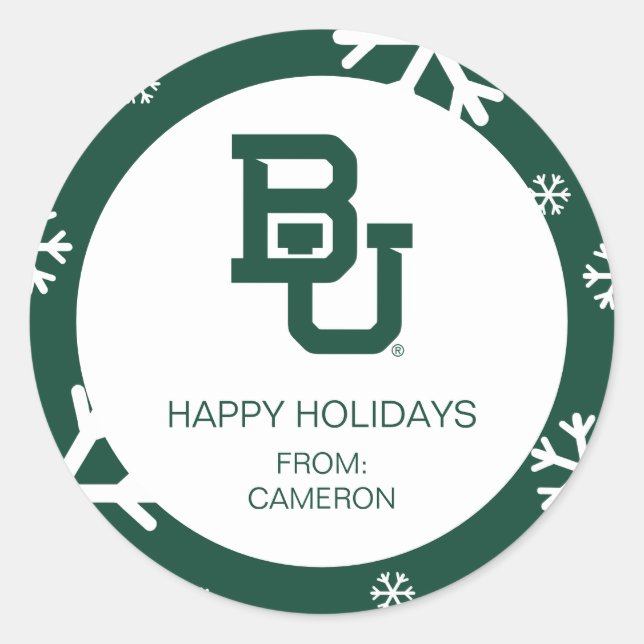 Baylor University BU Logo Holiday Classic Round Sticker (Front)