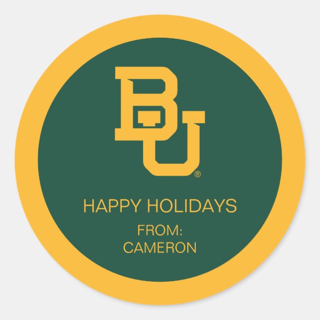 Baylor University BU Logo Holiday Classic Round Sticker (Front)