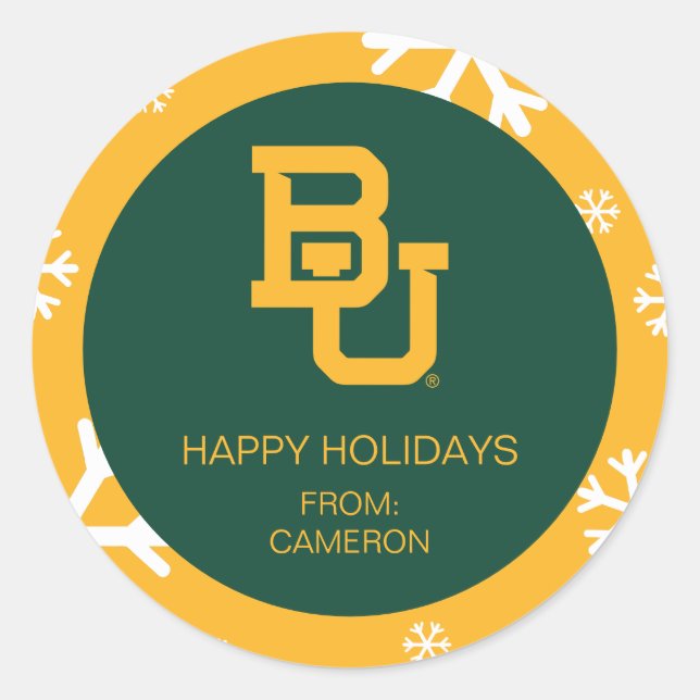 Baylor University BU Logo Holiday Classic Round Sticker (Front)