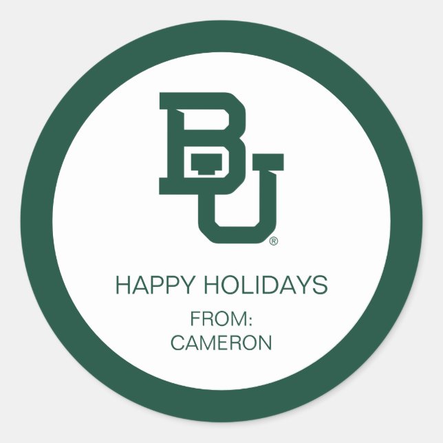 Baylor University BU Logo Holiday Classic Round Sticker (Front)