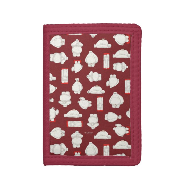 Baymax and Mochi Red Pattern Tri-fold Wallet (Front Vertical)