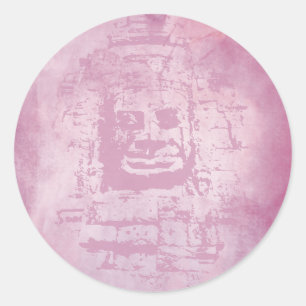 Bayon Face Pink Classic Round Sticker