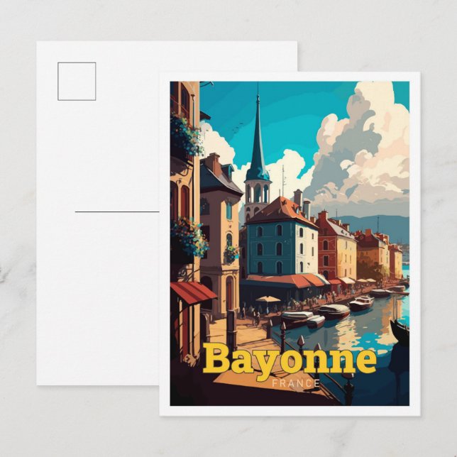 Bayonne France Travel Vintage Illustration Postcard (Front/Back)