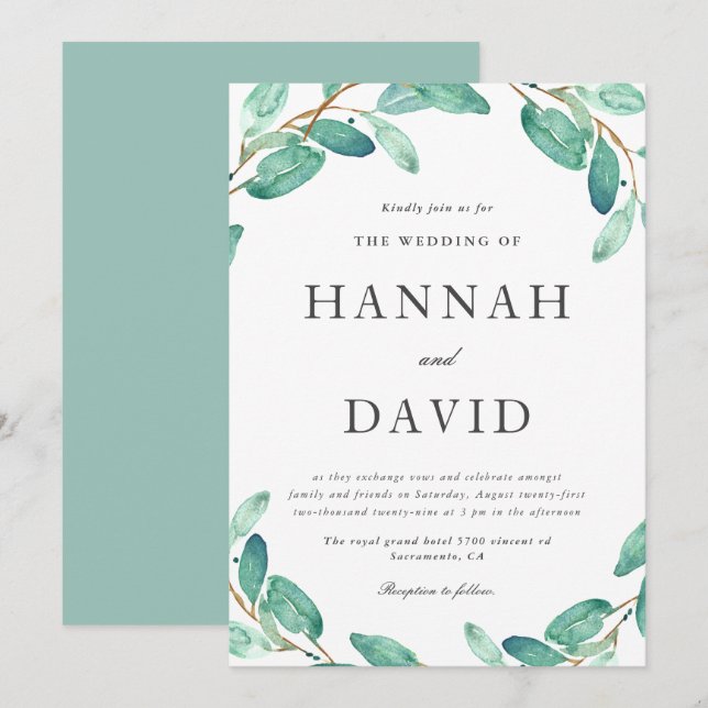 Bayou Botanicals | Greenery on White Wedding Invitation (Front/Back)