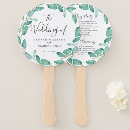 Bayou Botanicals WhiteGreen Wedding Program Hand Fan