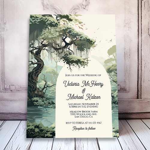 Bayou Cypress water color Wedding Invitation