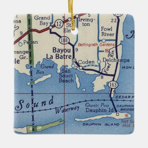 Bayou La Batre Vintage Map Ceramic Ornament