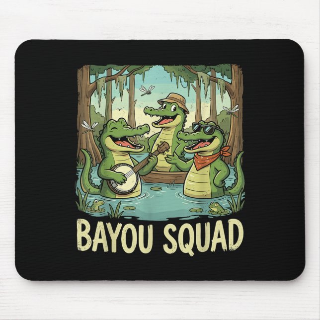 Bayou Squad Louisiana Alligator Retro Wildlife Tra Mouse Pad (Front)