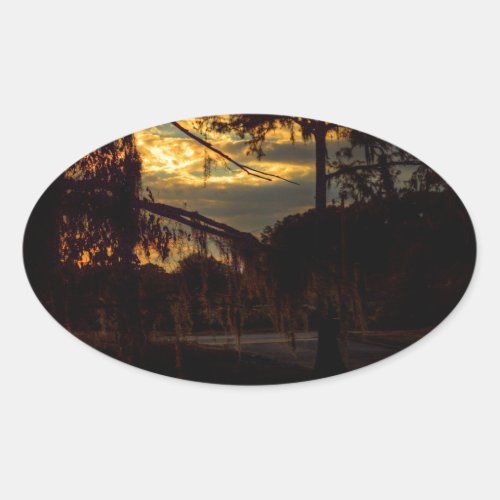 Bayou Sunset Reflection Oval Sticker