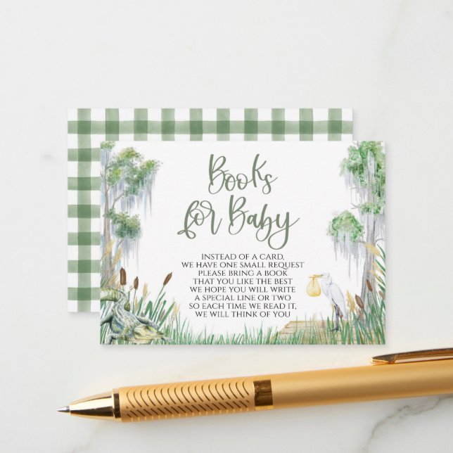 Bayou Swamp Baby Shower Book Request Card (Front/Back In Situ)