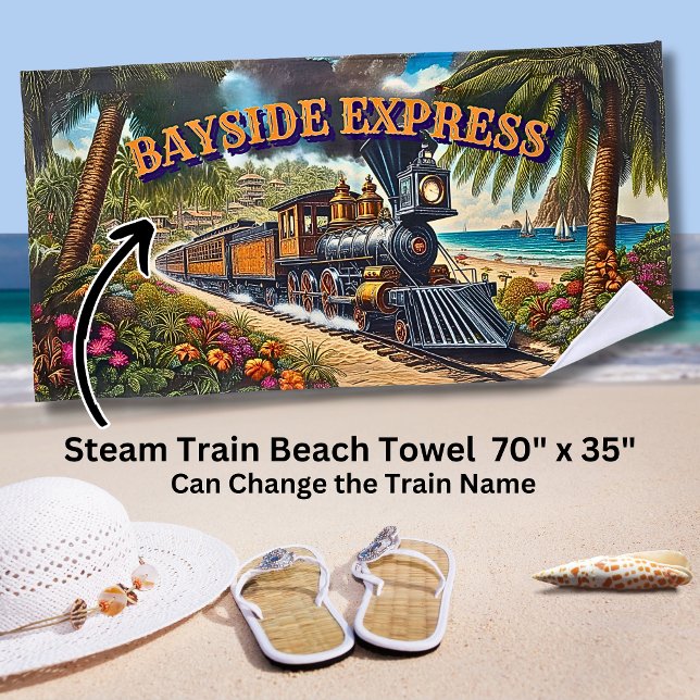 Bayside Express Steam Train at the Beach  Towel (Creator Uploaded)