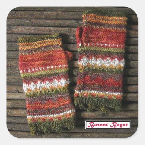 Bazaar Bayar Knitted Fingerless Gloves Square Sticker