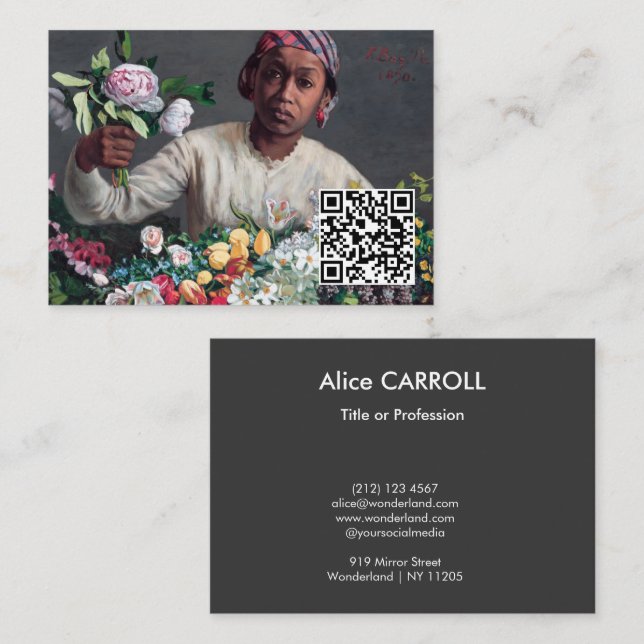 Bazille - Young Woman with Peonies - QR Code Business Card (Front/Back)