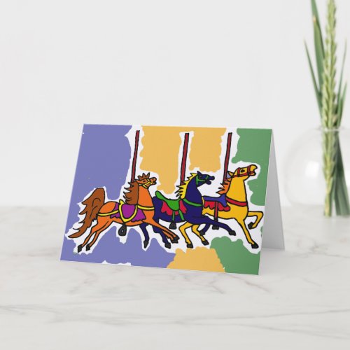 BB_ Artistic Carousel Horses Folk Art Card