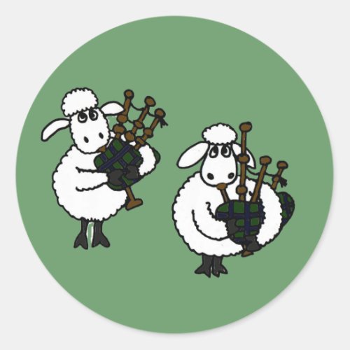 BB_ Awesome Sheep Playing Bagpipes Classic Round Sticker