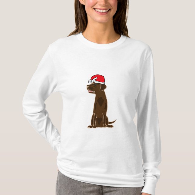 BB- Chocolate Labrador Wearing Santa Hat Shirt (Front)
