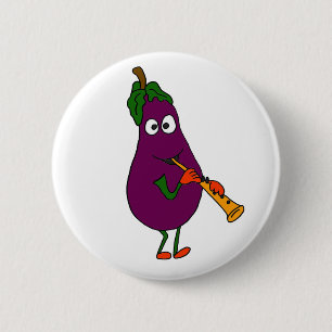 BB- Eggplant Playing Clarinet Cartoon Button