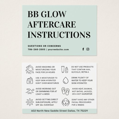 BB Glow Aftercare Instruction Card