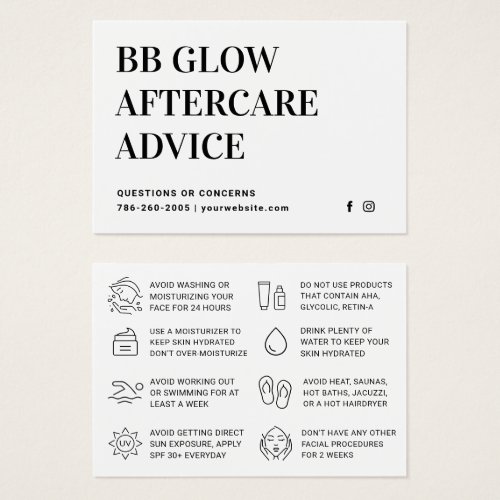 BB Glow Facial Aftercare Instruction Card