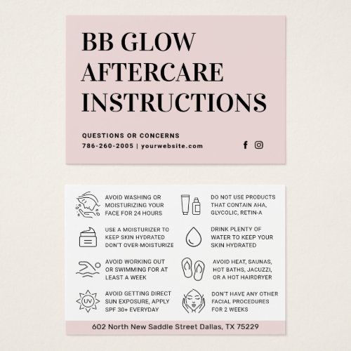 BB GLOW Facial Aftercare Instruction Card