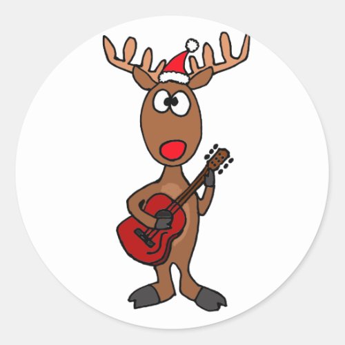 BB_ Reindeer Playing Guitar Classic Round Sticker