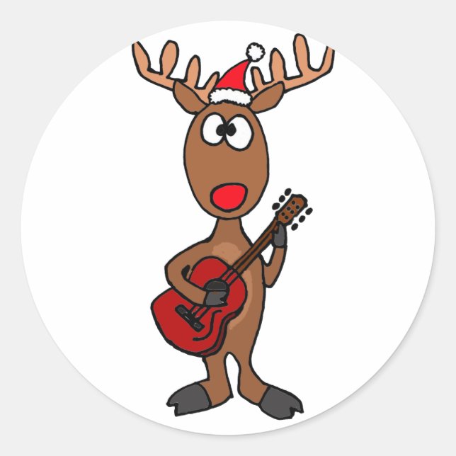 BB- Reindeer Playing Guitar Classic Round Sticker (Front)