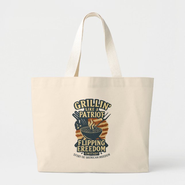 BBQ 4th of July – Flipping Freedom Since 1776 Large Tote Bag (Front)