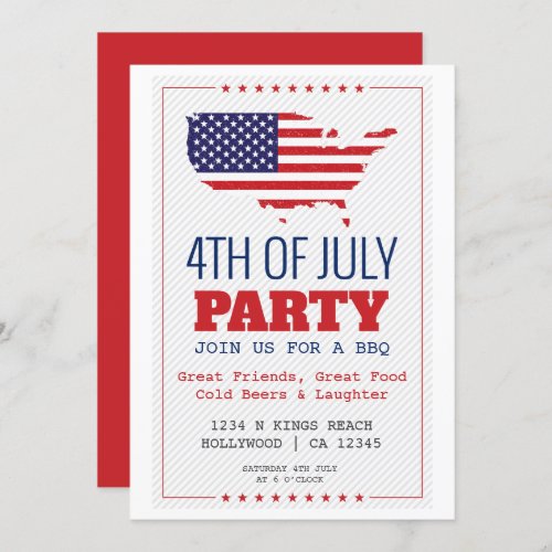 BBQ 4th of July Patriotic Party  Invitation