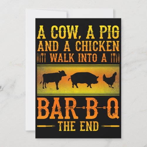 BBQ  A Cow A Pig And A Chicken Walk Into A BBQ Holiday Card