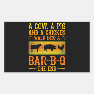 BBQ A Cow A Pig And A Chicken Walk Into A BBQ Rectangular Sticker