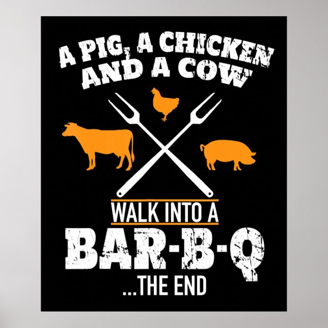 BBQ | A Pig A Chicken And A Cow Funny BBQ Poster (Front)