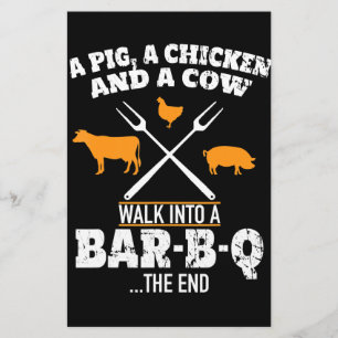 BBQ   A Pig A Chicken And A Cow Funny BBQ Stationery