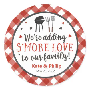 BBQ Adding Smore Love S'mores Baby-Q Baby Shower Classic Round Sticker BBQ Adding Smore Love S'mores Baby-Q Baby Shower Classic Round Sticker