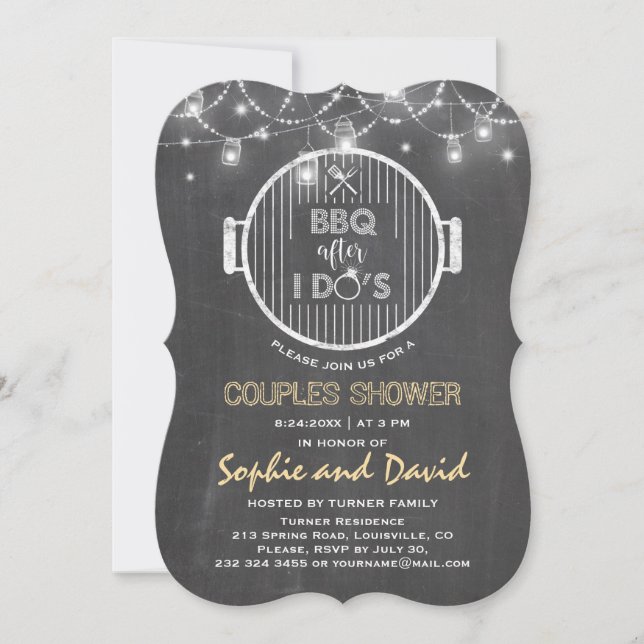 BBQ after I DO'S Chalk String Lights Grill Invite (Front)