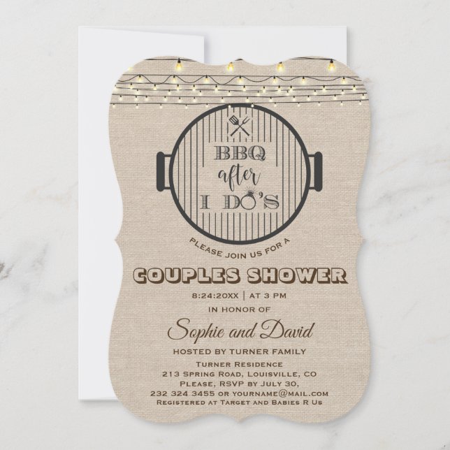 BBQ after I DO'S Linen String Lights Grill Invitation (Front)