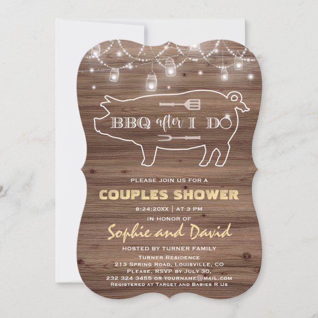 BBQ after I DO'S Old Barn String Lights Grill Invitation (Front)