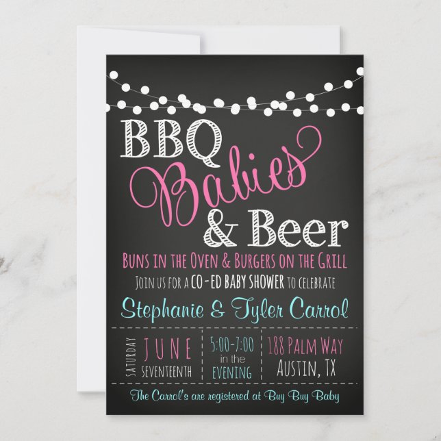 BBQ Babies and Beer coed baby shower invitation (Front)